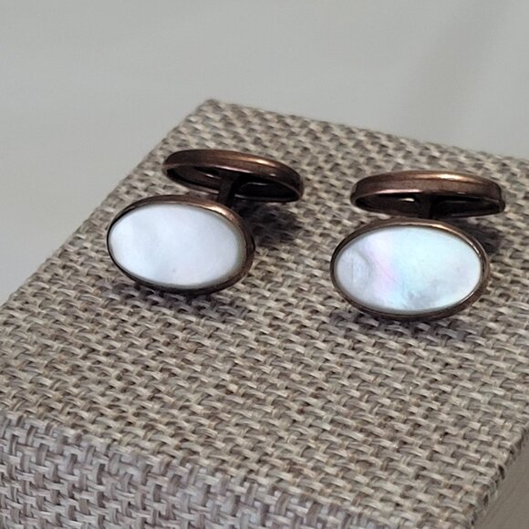 Antique Other - Antique Cuff Links Mens White Mother of Pearl Gold Toned